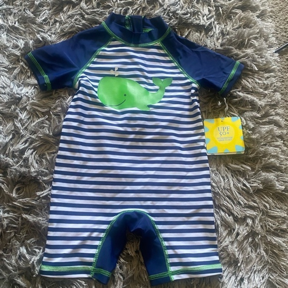 Navy and White Striped Kids size 18months  Whale Design suit